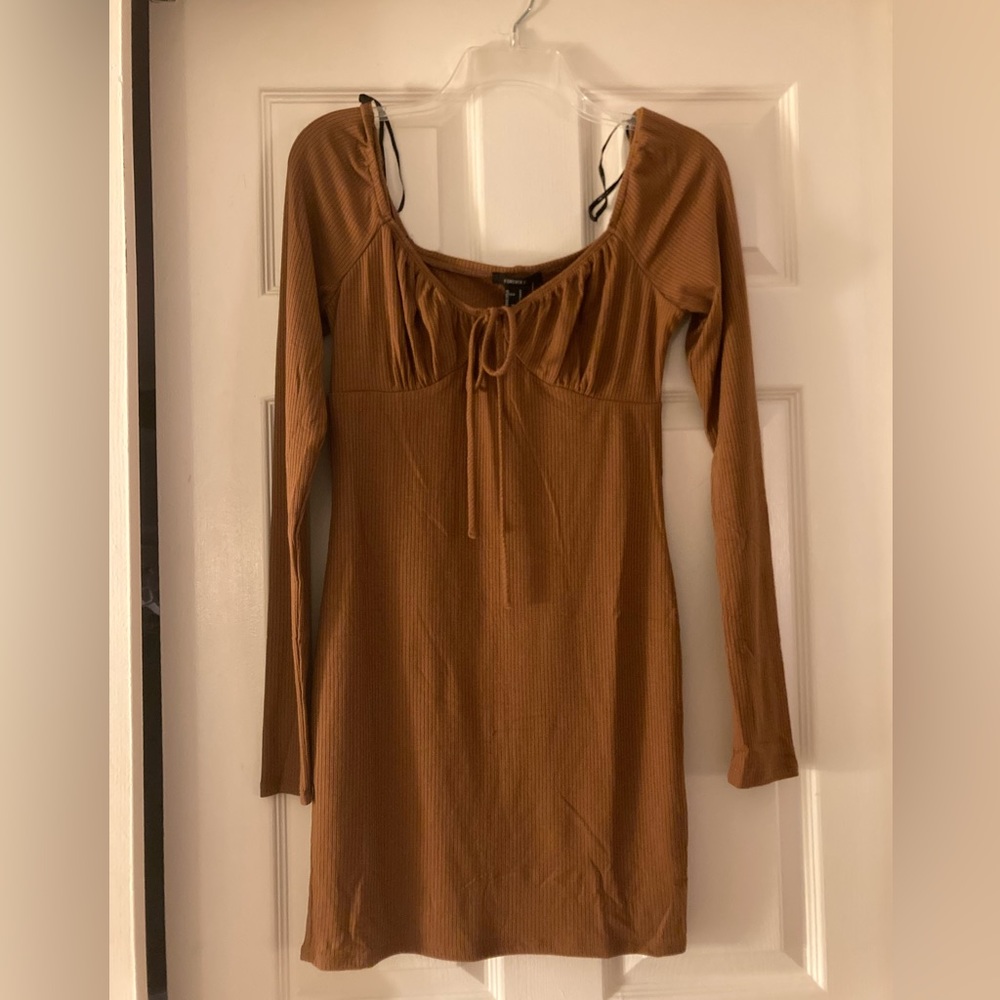 New with tags Camel Shirred Long Sleeve Mini Dress (Forever 21)